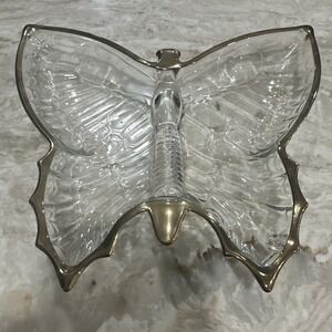 Vintage‎ Jeanette Glass Clear Butterfly Divided Candy Dish With Gold Rim